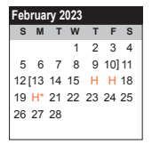 District School Academic Calendar for Dewalt Alter for February 2023