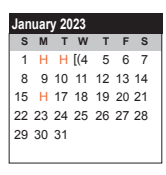 District School Academic Calendar for Dewalt Alter for January 2023