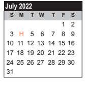 District School Academic Calendar for La Porte Elementary for July 2022