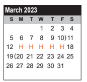 District School Academic Calendar for Harris County Juvenile Probation for March 2023