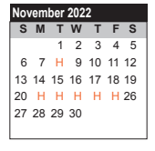 District School Academic Calendar for Elementary Campus #7 for November 2022