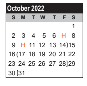 District School Academic Calendar for Dewalt Alter for October 2022