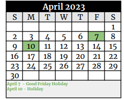 District School Academic Calendar for Floresville Alternative for April 2023