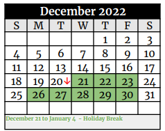 District School Academic Calendar for Floresville Choice Program for December 2022