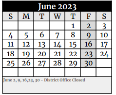 District School Academic Calendar for Floresville Choice Program for June 2023