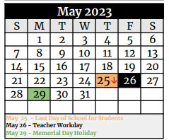 District School Academic Calendar for La Vernia Primary for May 2023