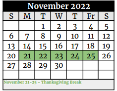 District School Academic Calendar for La Vernia Primary for November 2022