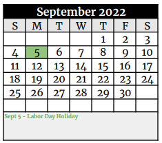 District School Academic Calendar for La Vernia Primary for September 2022