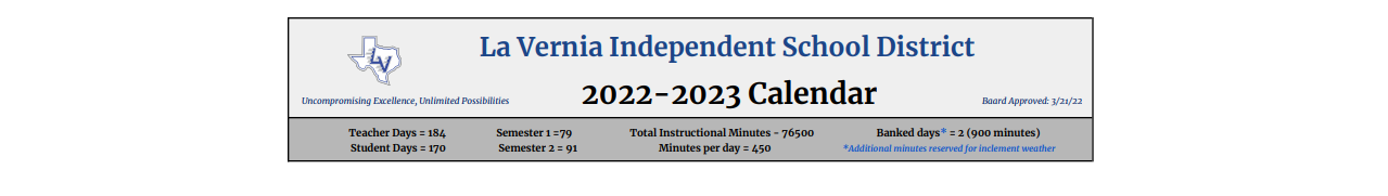 District School Academic Calendar for Floresville Choice Program