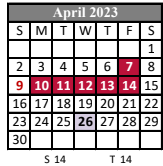 District School Academic Calendar for W. D. Smith Career Center for April 2023