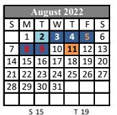 District School Academic Calendar for Westside Elementary School for August 2022