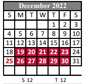 District School Academic Calendar for O. Comeaux High School for December 2022