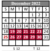 District School Academic Calendar for Paul Breaux Middle School for December 2022