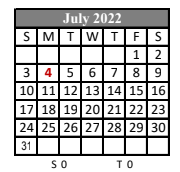 District School Academic Calendar for Lafayette Alternative Program For Students for July 2022