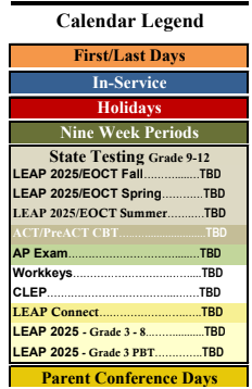 District School Academic Calendar Legend for Lafayette Alternative Program For Students