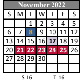 District School Academic Calendar for Judice Middle School for November 2022