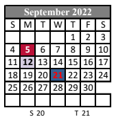 District School Academic Calendar for Ridge Elementary School for September 2022