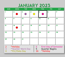 District School Academic Calendar for Shady Shores El for January 2023