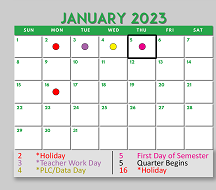 District School Academic Calendar for Denton Co J J A E P for January 2023