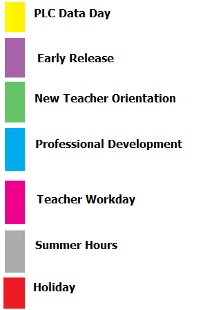 District School Academic Calendar Legend for Corinth Elementary