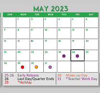 District School Academic Calendar for Denton Co J J A E P for May 2023