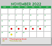 District School Academic Calendar for Corinth Elementary for November 2022