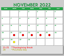 District School Academic Calendar for Denton Co J J A E P for November 2022