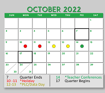 District School Academic Calendar for Denton Co J J A E P for October 2022