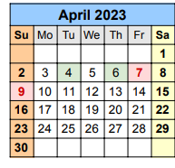 District School Academic Calendar for Travis Co J J A E P for April 2023