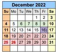 District School Academic Calendar for Travis Co J J A E P for December 2022