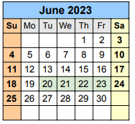District School Academic Calendar for Hudson Bend Middle for June 2023