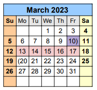 District School Academic Calendar for Travis Co J J A E P for March 2023