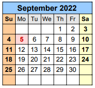 District School Academic Calendar for Hudson Bend Middle for September 2022