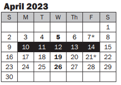 District School Academic Calendar for 19-21 Transition Academy for April 2023