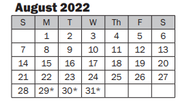 District School Academic Calendar for Alelxander Graham Bell Elementary for August 2022