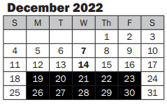 District School Academic Calendar for Community School for December 2022