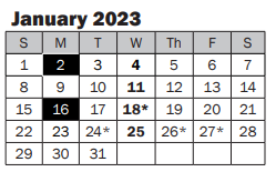 District School Academic Calendar for Montessori Children's House for January 2023