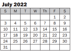 District School Academic Calendar for Montessori Children's House for July 2022