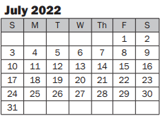 District School Academic Calendar for Family Learning Center for July 2022