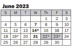 District School Academic Calendar for 19-21 Transition Academy for June 2023