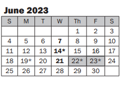 District School Academic Calendar for Benjamin Franklin Elementary for June 2023