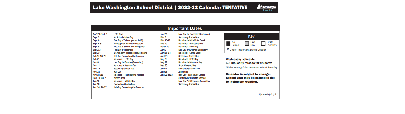 District School Academic Calendar Key for John Muir Elementary