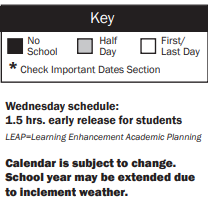 District School Academic Calendar Legend for Benjamin Franklin Elementary