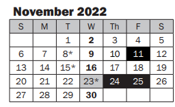 District School Academic Calendar for John Muir Elementary for November 2022