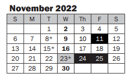 District School Academic Calendar for Benjamin Franklin Elementary for November 2022