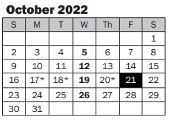 District School Academic Calendar for Benjamin Franklin Elementary for October 2022