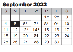 District School Academic Calendar for Northstar Junior High for September 2022