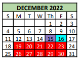 District School Academic Calendar for Tarrant Co Juvenile Justice Ctr for December 2022