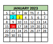 District School Academic Calendar for Tarrant Co Juvenile Justice Ctr for January 2023