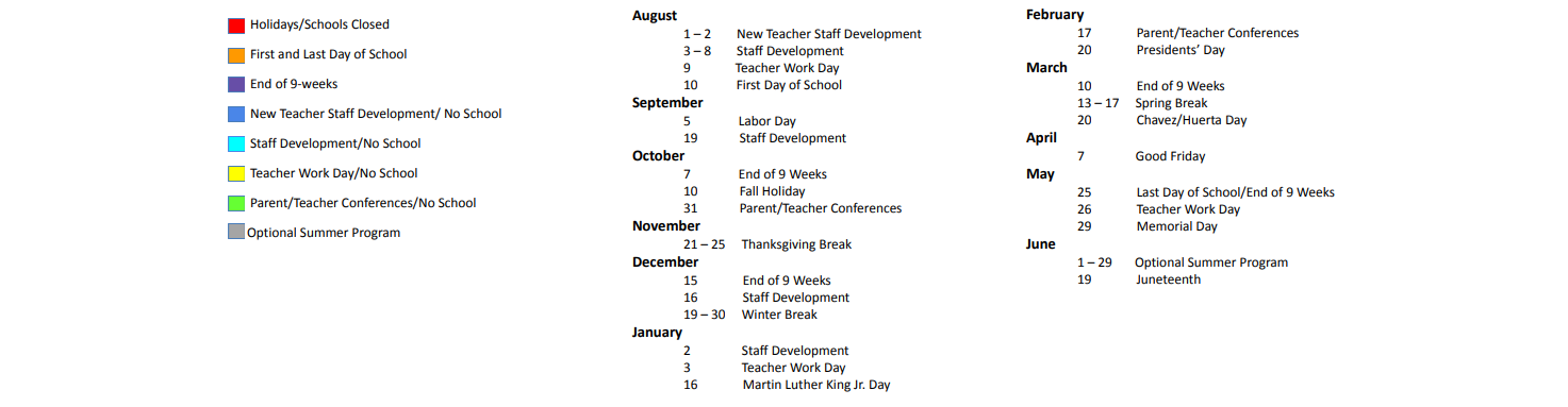 District School Academic Calendar Key for Tadpole Lrn Ctr